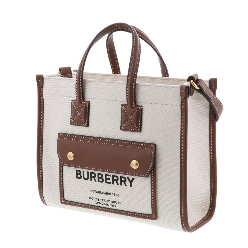BURBERRY Freya Tote Bag Canvas Leather Beige - Picture 2 of 5